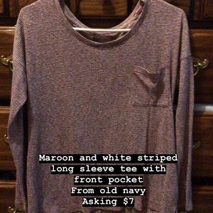 Maroon and white striped long sleeve tee